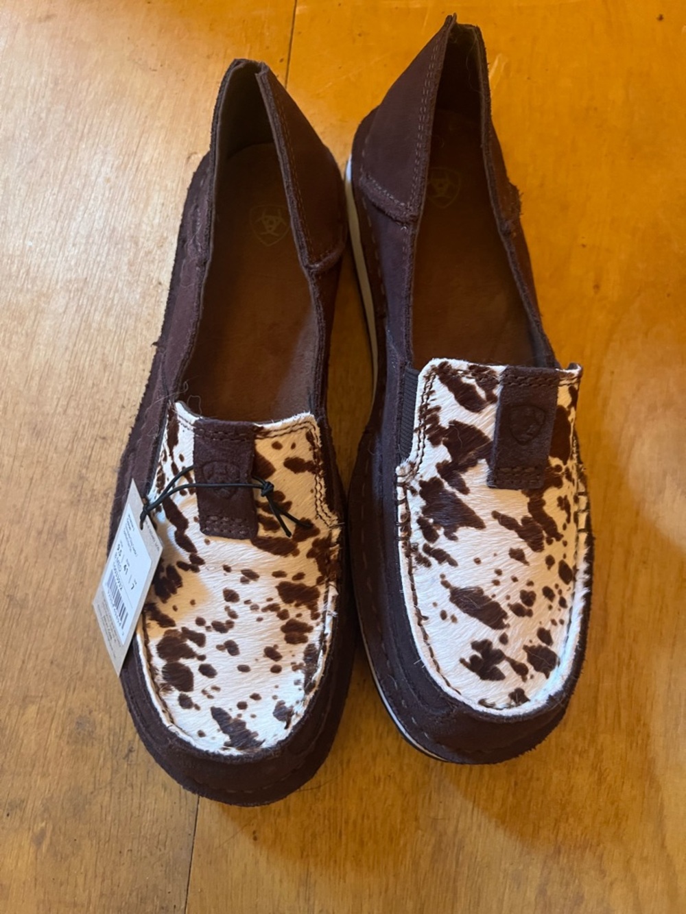 Ariat Brown and White Cowhide Slip-On Shoes